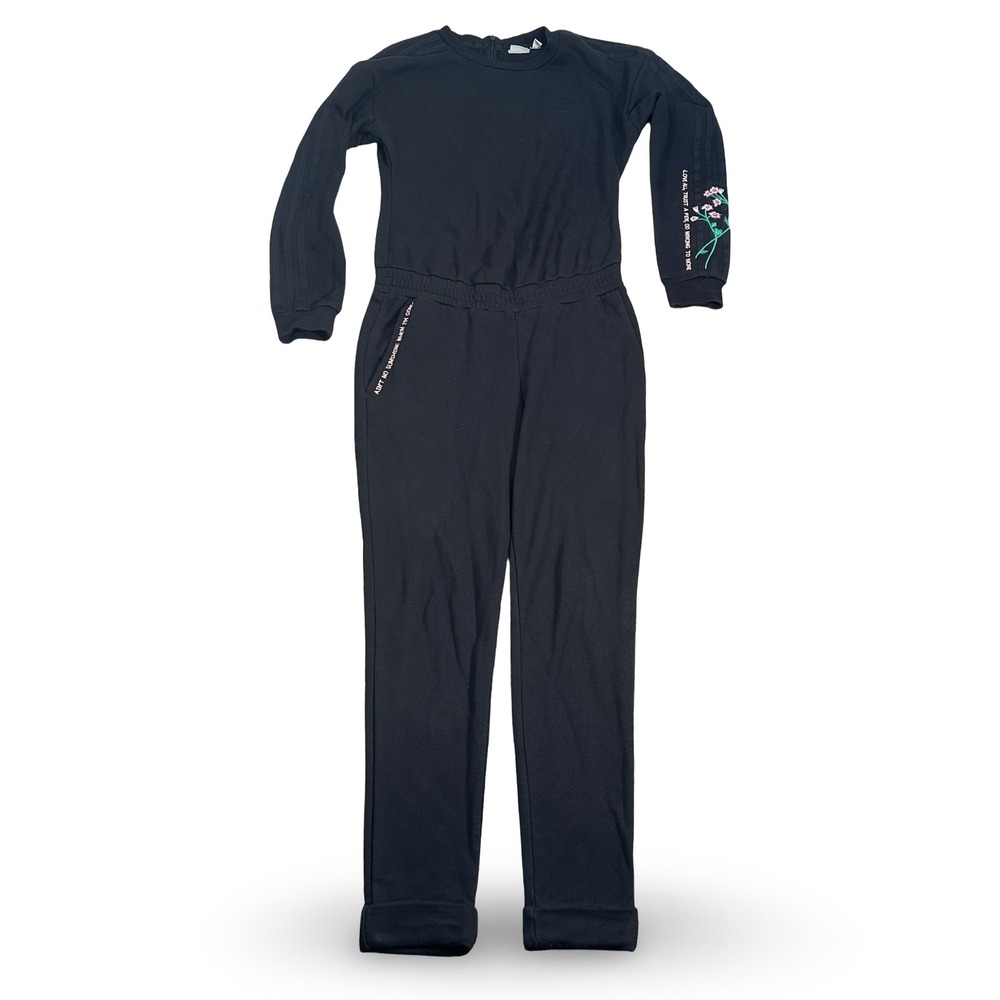 Adidas Originals Love Revolution Women Black Floral Jumpsuit XS Long Sleeve